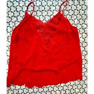 Umgee USA Red Lace Trim Scallop Hem Cami S